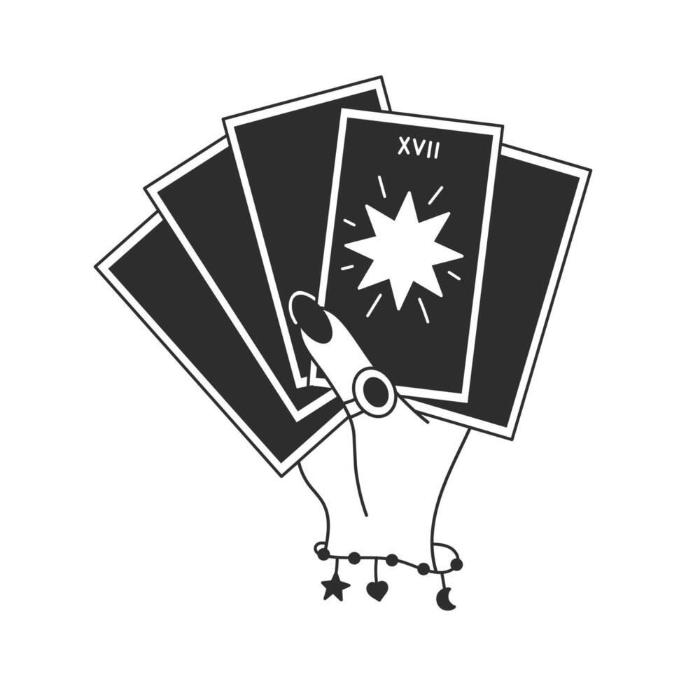 Hand holding Tarot Cards Line Icon vector