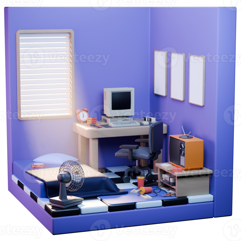3D Retro Bedroom Design Decoration png