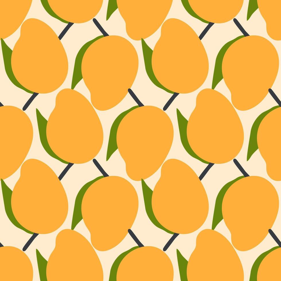 Modern art minimalist style seamless pattern with mango fruits. Perfect for banner, textile, fabric, paper, label, sale. Hand drawn illustration. vector