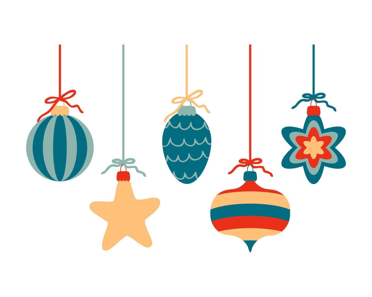 Minimalist style Christmas ornaments print. Perfect for tee, banner, flyer, label, postcard, sale, stickers. Isolated illustration. vector