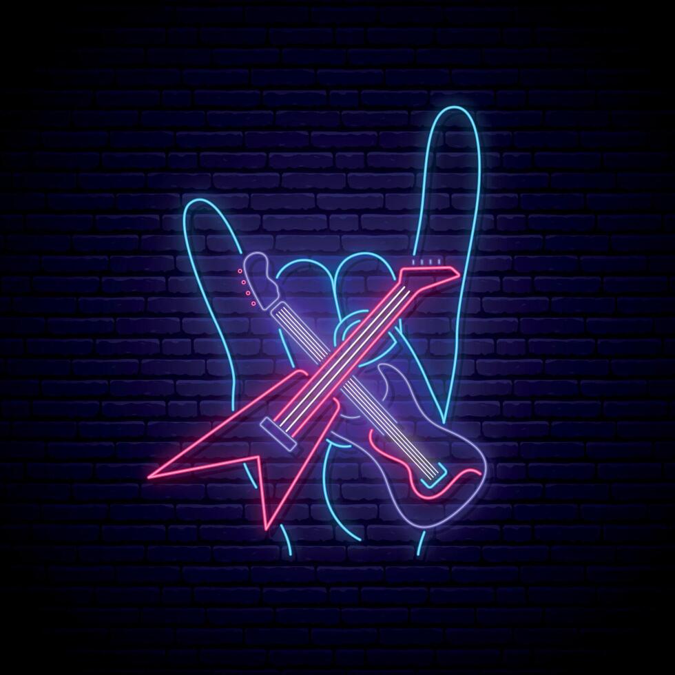Neon Rock music sign. vector
