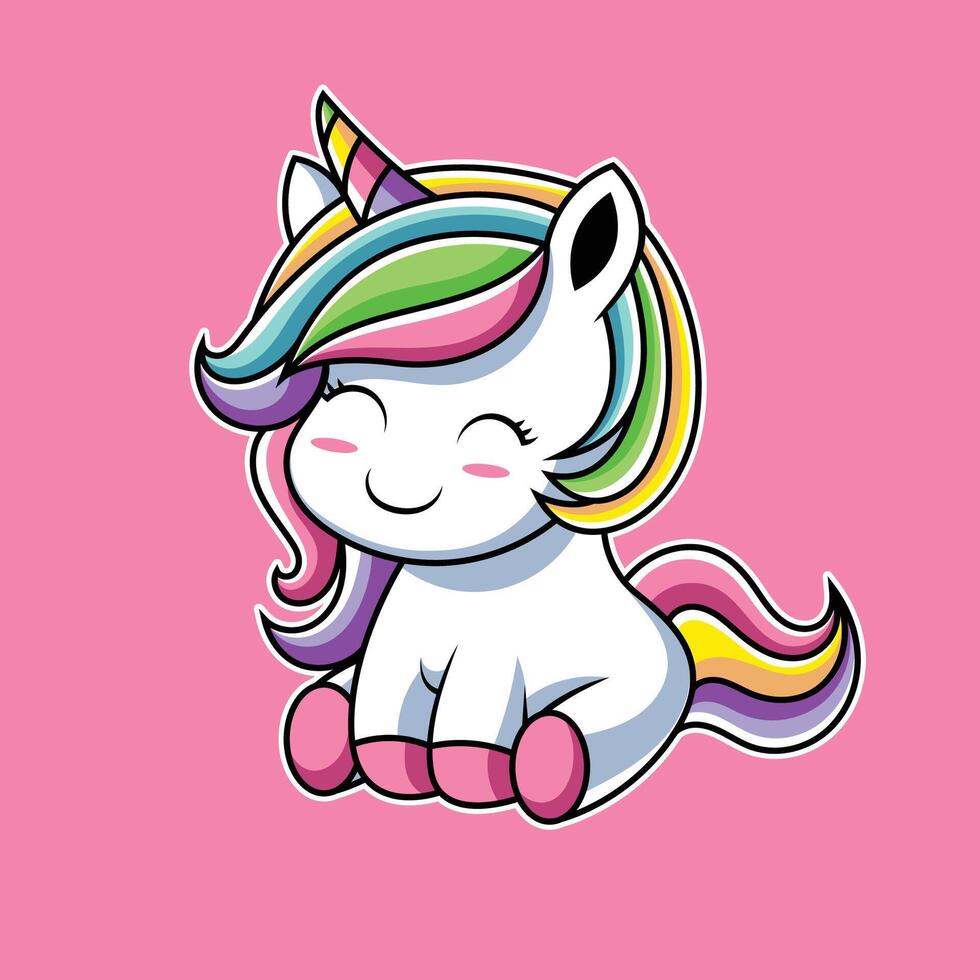 Cute Unicorn Sitting Pose Cartoon Illustration vector