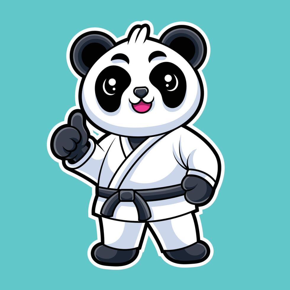 Cute Panda Karate with Thumb Up Pose Cartoon Illustration vector