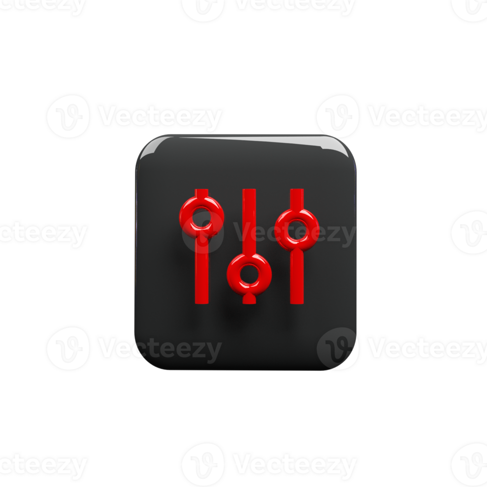 Filter icon 3d render black and red color png