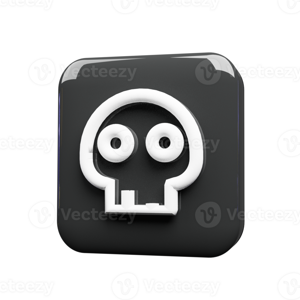 Skull icon 3d render black and white color png