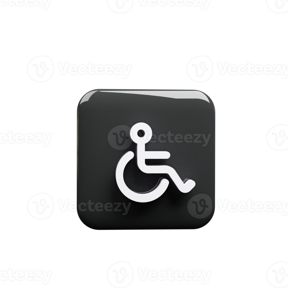 Black and white disability icon 3d render png
