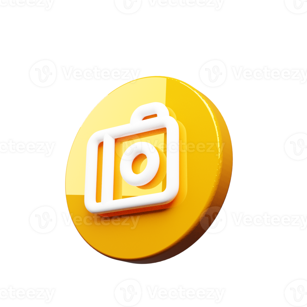 A yellow camera icon 3d render png