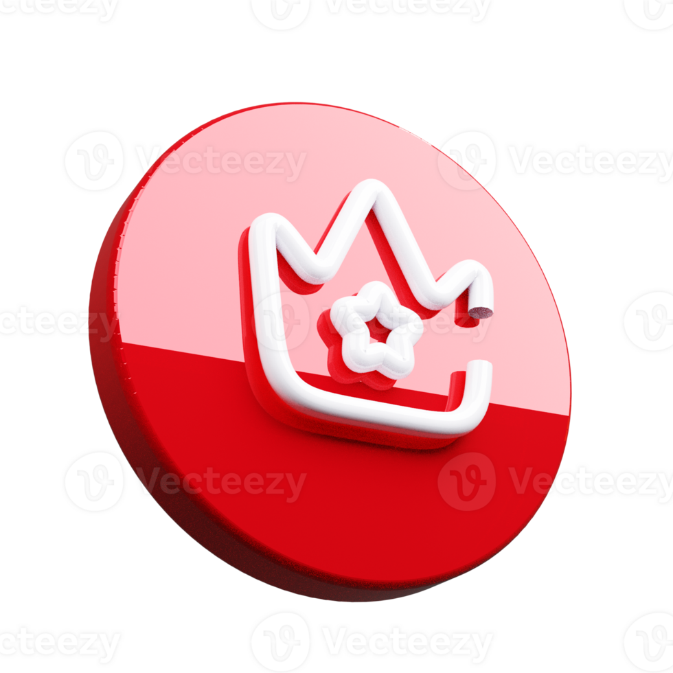 A red button with a crown 3d render icon png