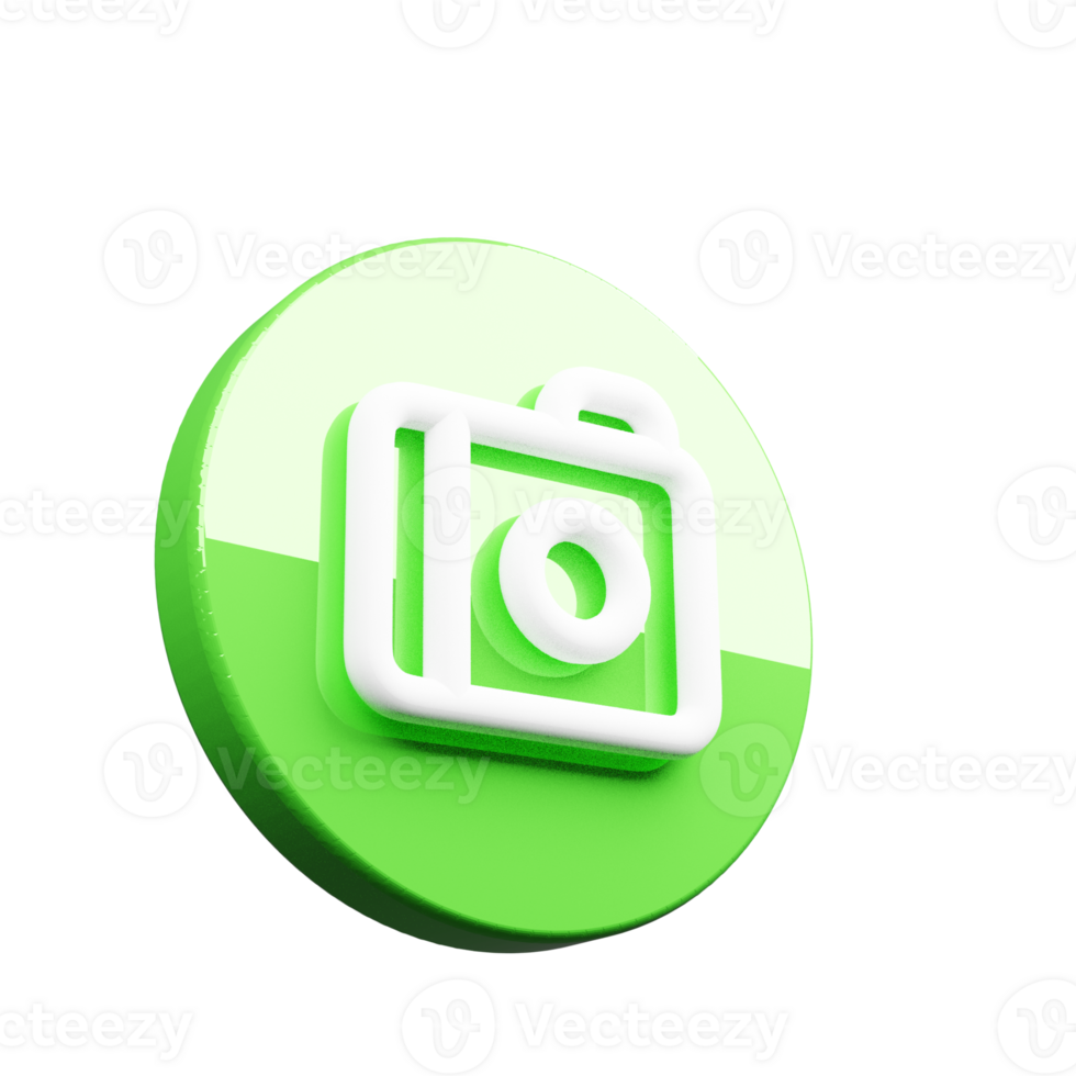 A green button with a camera icon 3d render png