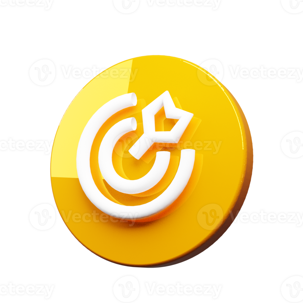 A yellow button with a white arrow 3d render icon png