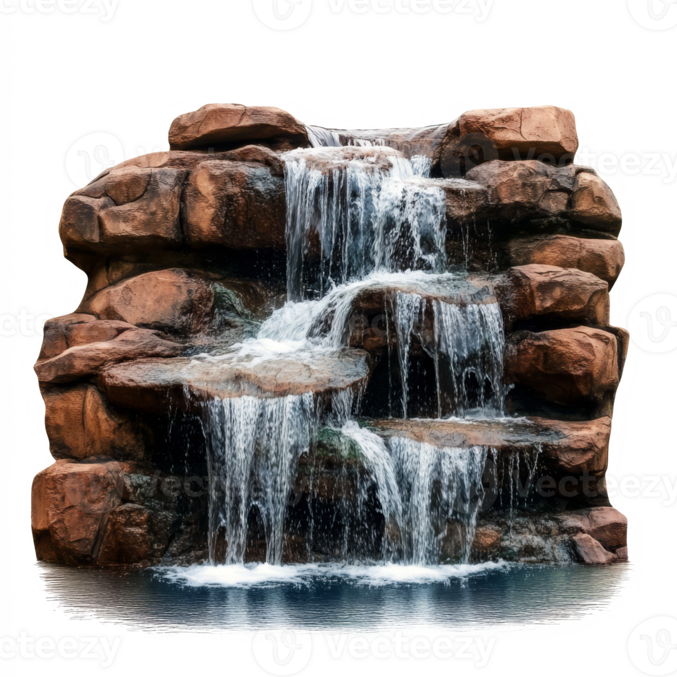 Water flowing over artificial rock formation. Small waterfall png