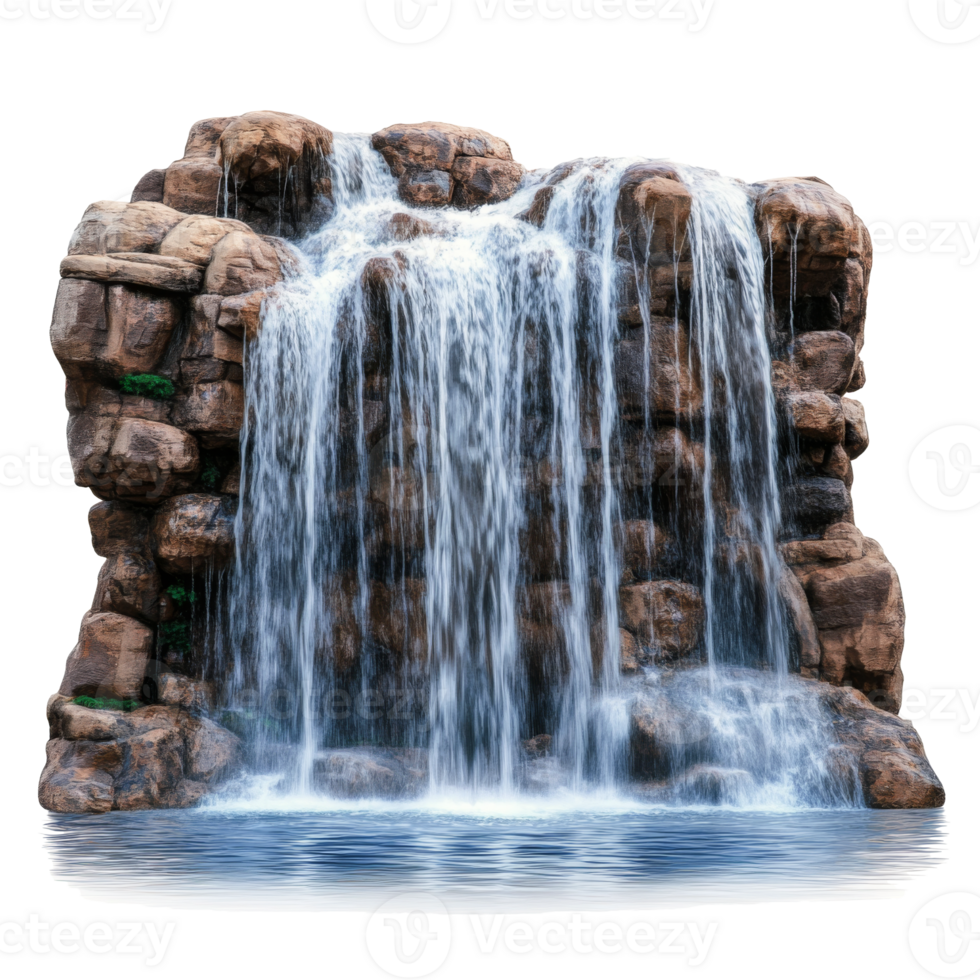 Water flowing over artificial rock formation. Small waterfall png