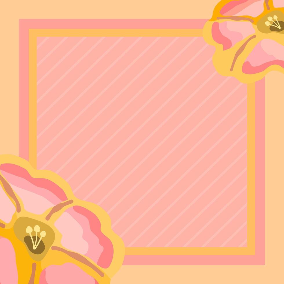 Greeting card design with floral decorations - calibrachoa ombre. Template for holiday cards, in light peach, pink and yellow colors. vector