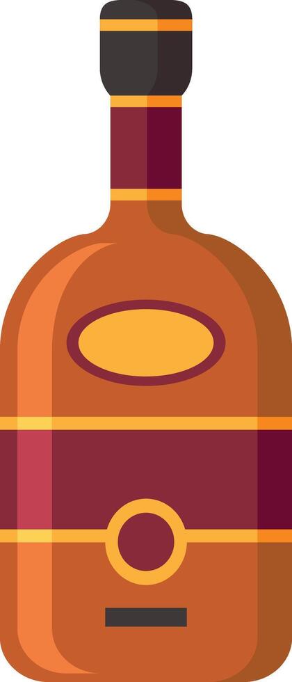 Closed bottle of alcohol with golden labels and cap, isolated on white background representing spirits, liquor, rum, brandy, whiskey, or other beverage vector