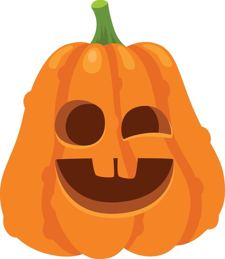 Funny winking pumpkin adds halloween cheer to decorations, perfect for parties. Its vibrant orange color pops against a white background, creating a playful and spooky vibe vector