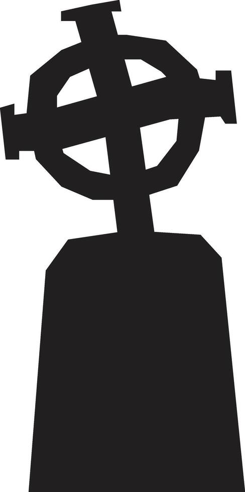 Black silhouette of a celtic cross tombstone standing upright, symbolizing irish heritage, christianity, and remembrance, isolated on a white background vector