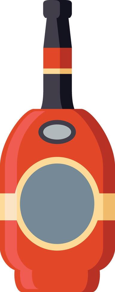 Red bottle of liquor, alcohol, or other beverage with blank label and black top standing upright against white background vector