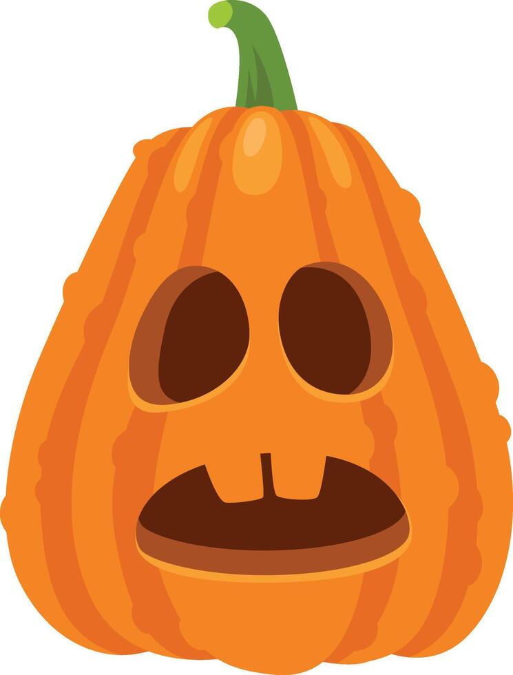 Orange pumpkin carved for halloween showing a frightened expression with wide open eyes and mouth, isolated on white background vector
