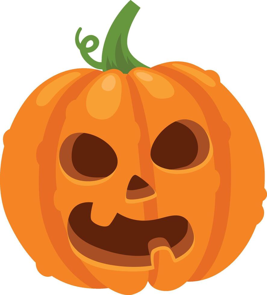 Carved pumpkin with spooky face expressing halloween emotions, featuring a playful and eerie design with glowing eyes and a mischievous grin vector