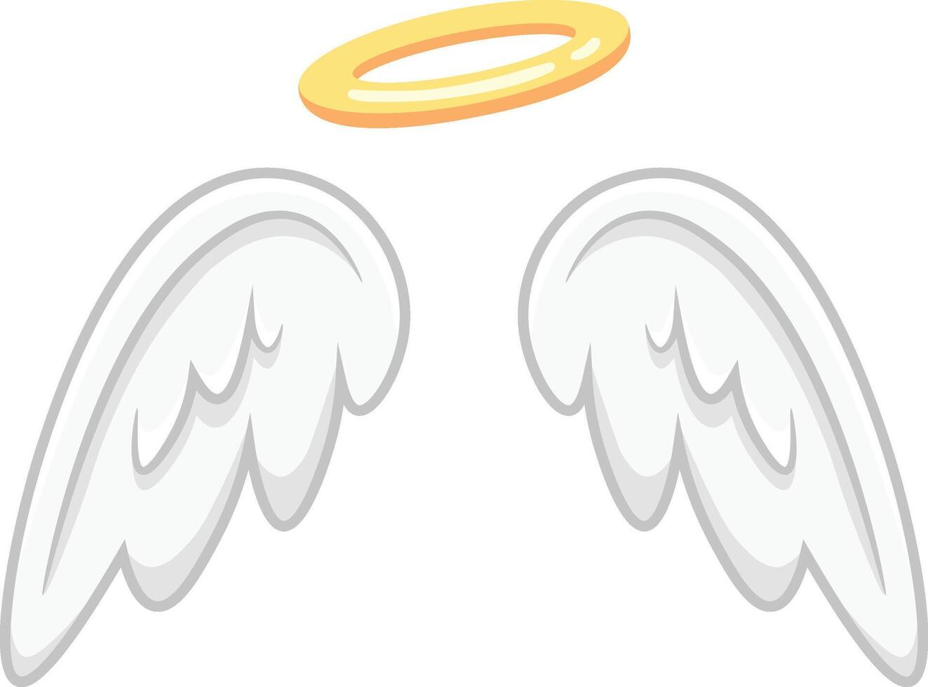 Whimsical and dreamy illustration of angel wings and a halo on a white background, symbolizing innocence and spirituality, evoking peace and hope. Ideal for religious or fantasy projects vector