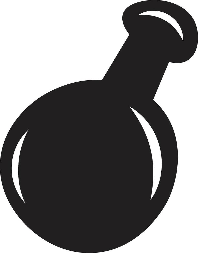 Black silhouette of a round bottom flask used in chemistry for mixing and heating substances, ideal for educational or scientific projects vector
