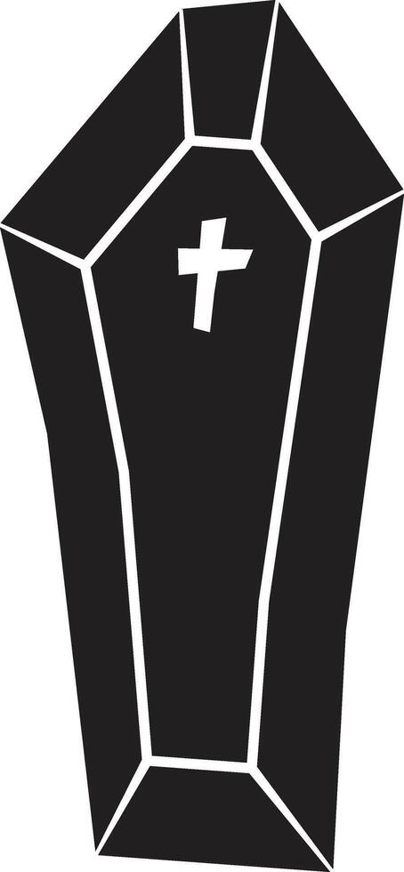 Simple black coffin with white cross evokes themes of death, burial, funeral, and halloween, suitable for projects related to mortality, mourning, or spooky celebrations vector