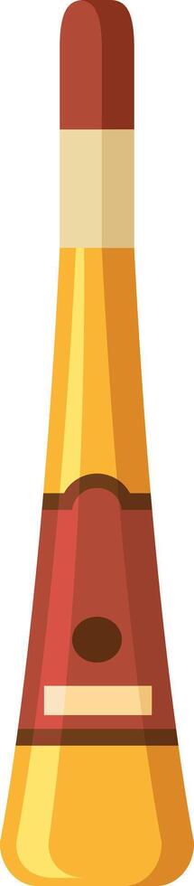 Tall bottle containing golden alcoholic beverage with red and gold label, possibly liquor or liqueur, presented against white background vector