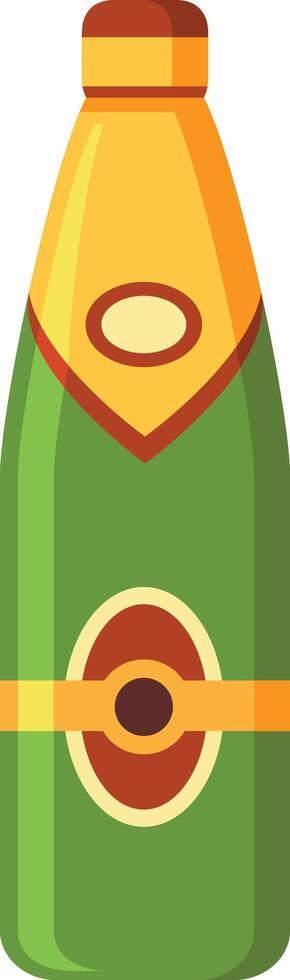 Green bottle of champagne sparkling wine with labels and golden top, celebrating success, party, or special occasion, with elegant and festive design vector