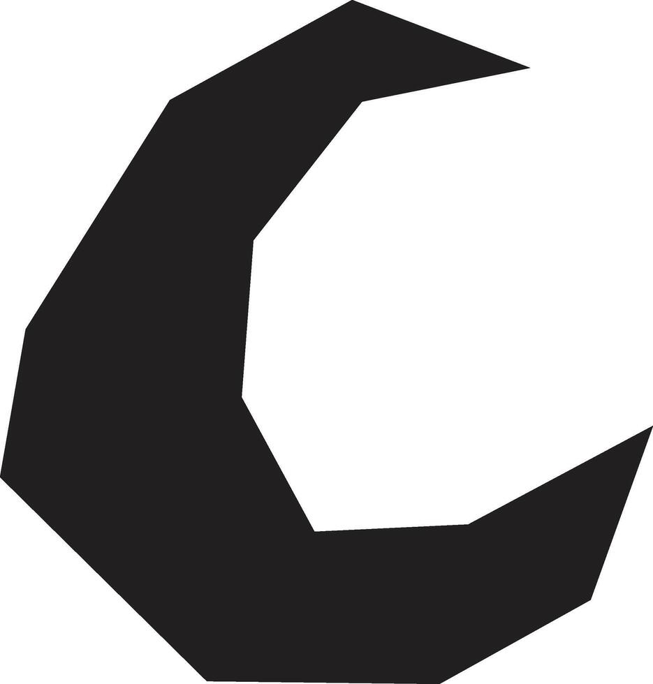 Stylized crescent moon shape formed by connecting multiple straight lines, creating geometric and abstract representation of cycle, rotation, or celestial body vector