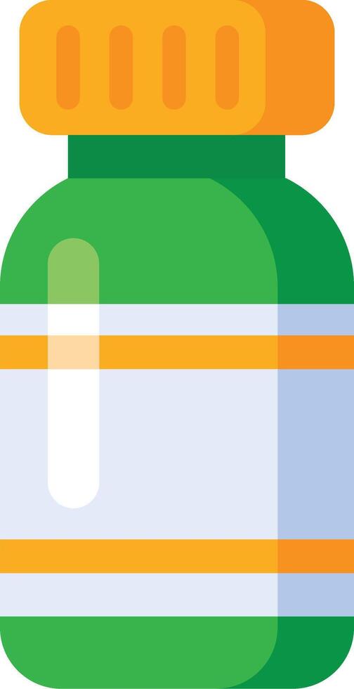 Green medicine bottle with an orange cap represents healthcare, treatment, and medication, emphasizing the importance of pharmaceuticals in modern medicine vector