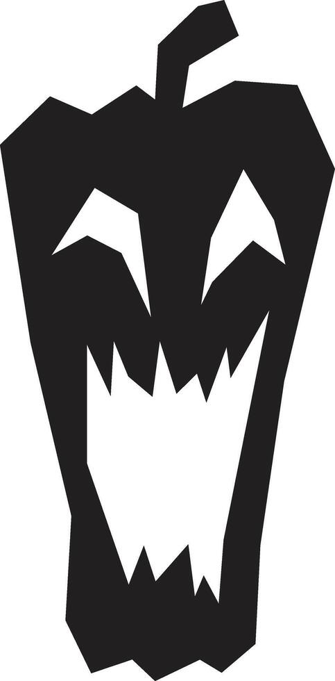Stylized black and white drawing of a pumpkin with glowing eyes and sharp teeth represents the spooky atmosphere of halloween vector