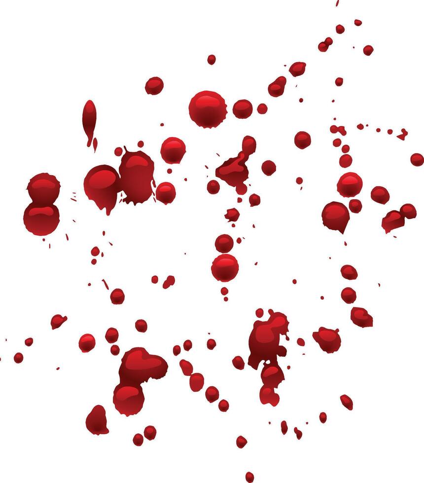 Realistic blood drops and splatters creating an abstract, artistic design against a clean white background, evoking themes of violence, injury, or medical concepts vector
