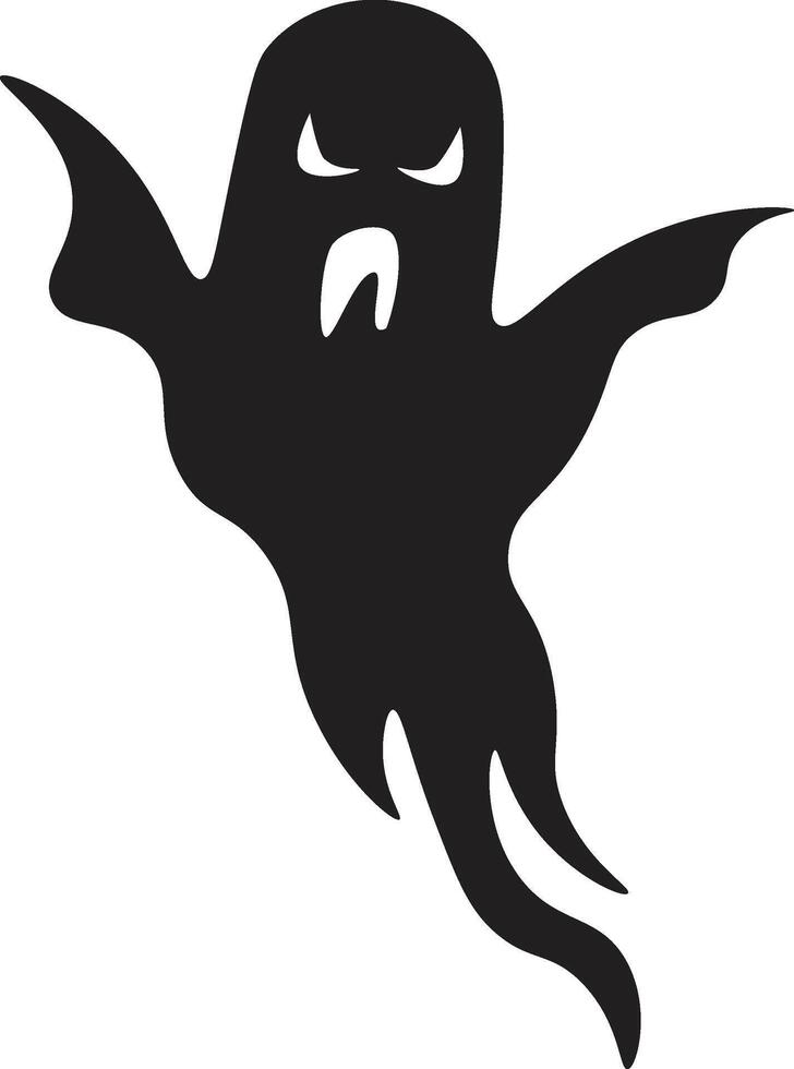 Spooky black ghost flying with sharp teeth, perfect for halloween decorations. Get into the scary spirit with this eerie silhouette vector