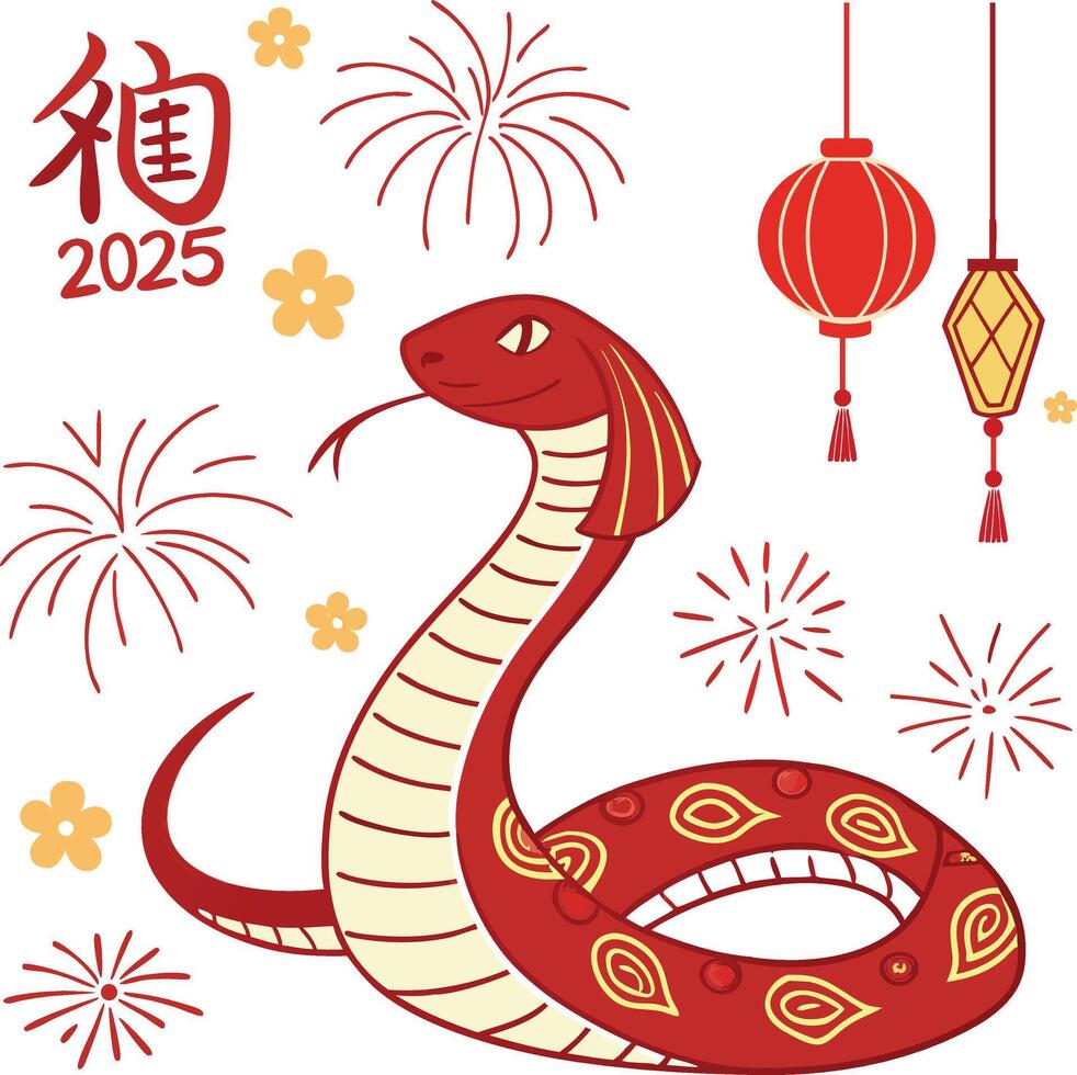 happy chinese new year, year of the snake 2025 vector