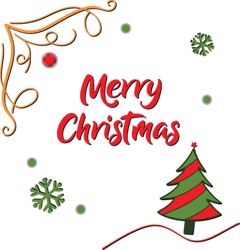 Merry Christmas Greeting card, Christmas Tree and Snowflake vector