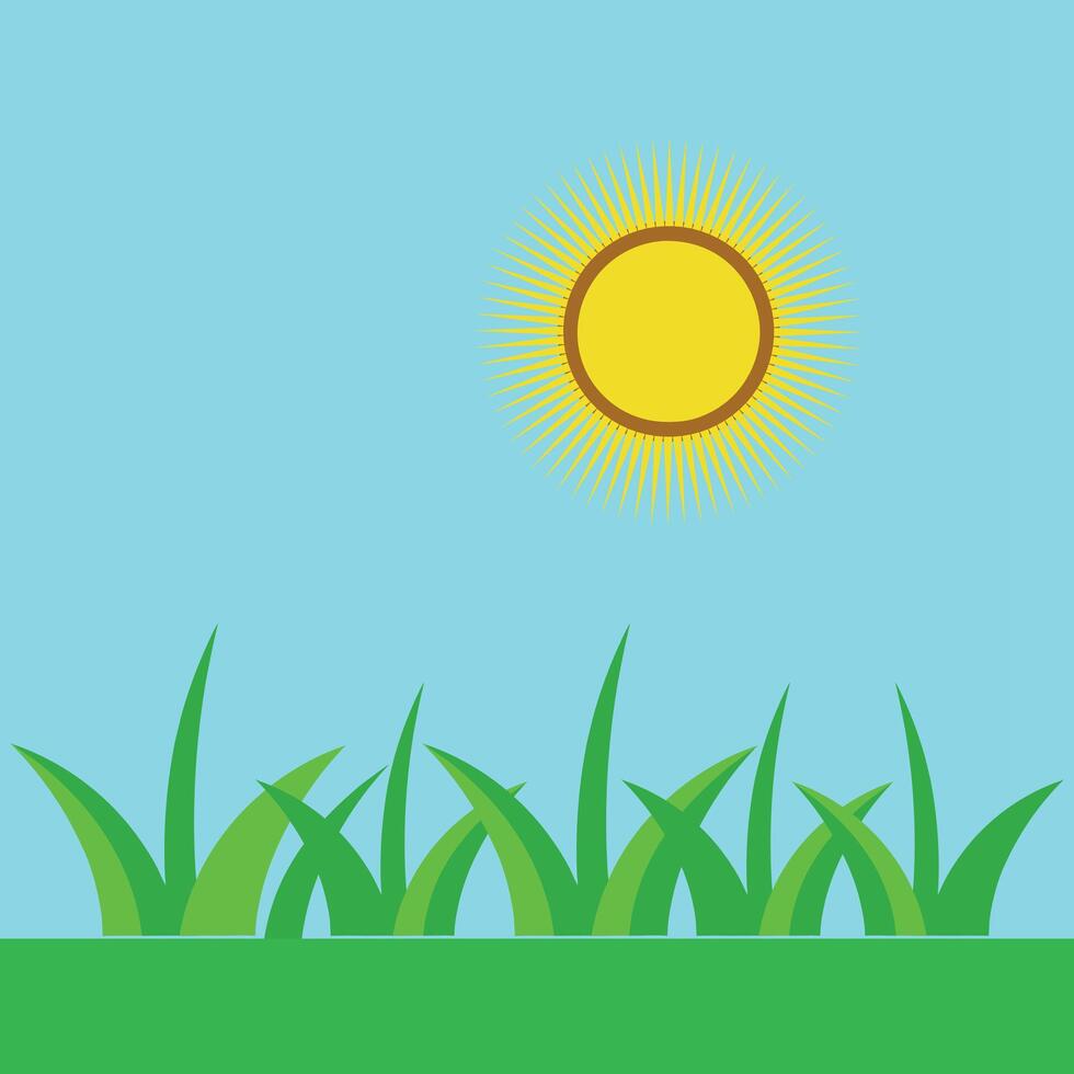 Small Plant with green Grass and Sun vector