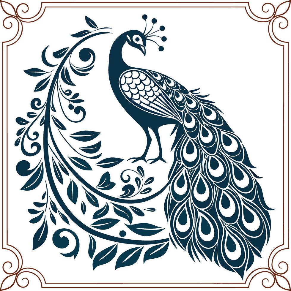 Illustration of a peacock design with a retro pattern vector