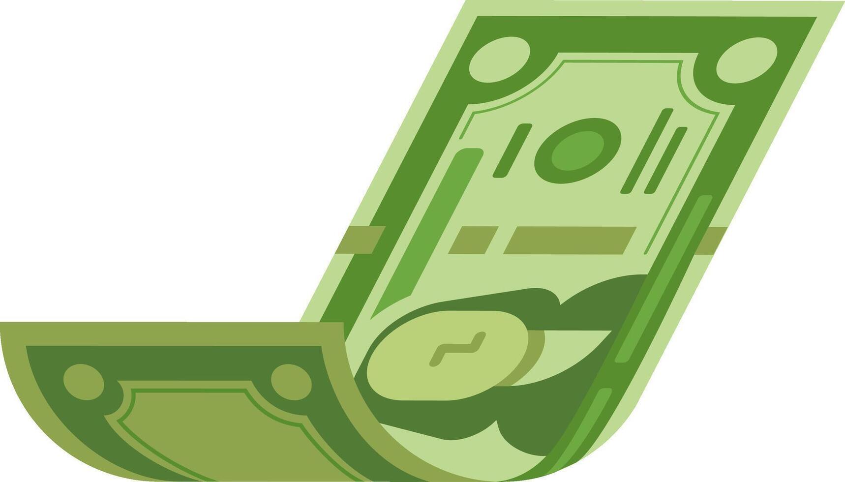 Stylized green banknote is falling through the air, representing concepts like financial loss, economic downturn, or investment risk vector