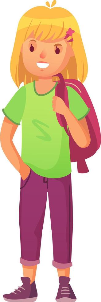 Confident and cheerful student girl carrying a backpack, ready to embark on a new educational journey, symbolizing back to school, learning, and academic success vector