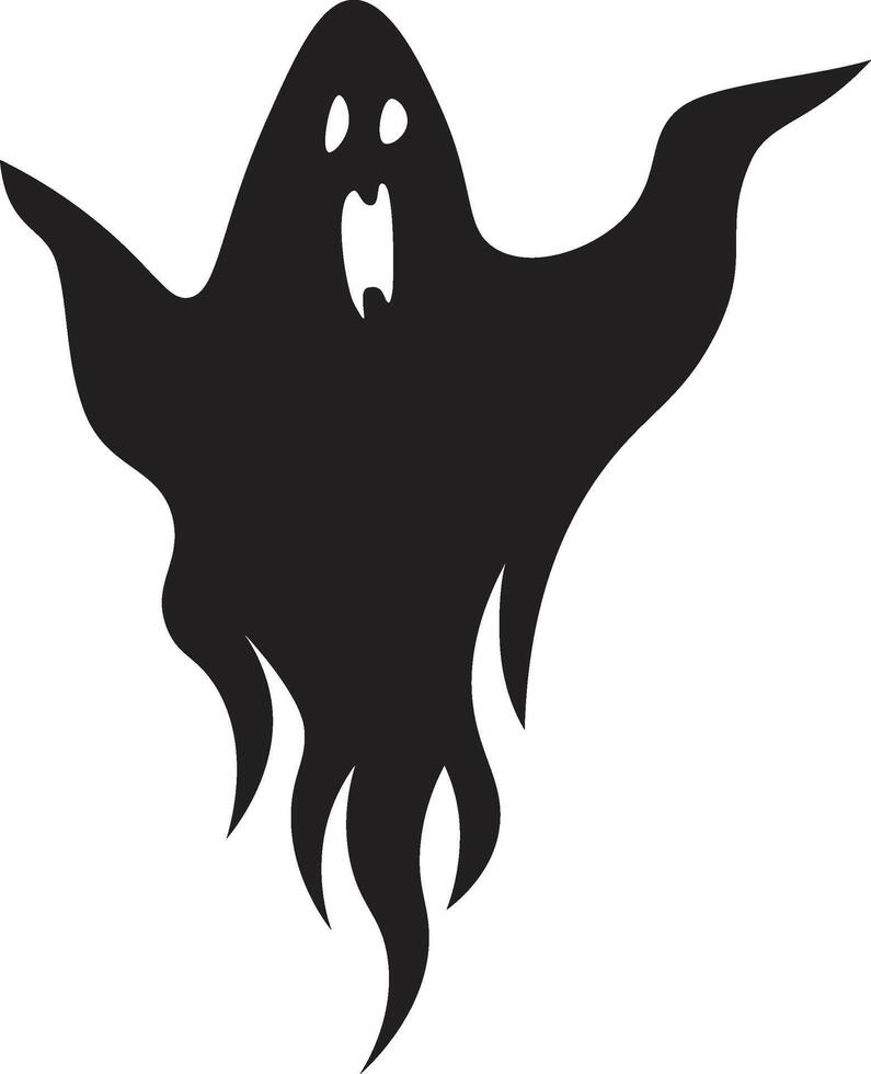 Black silhouette of a spooky ghost floating with open mouth, waving arms, and a flaming bottom against a white background creates a chilling halloween vibe vector