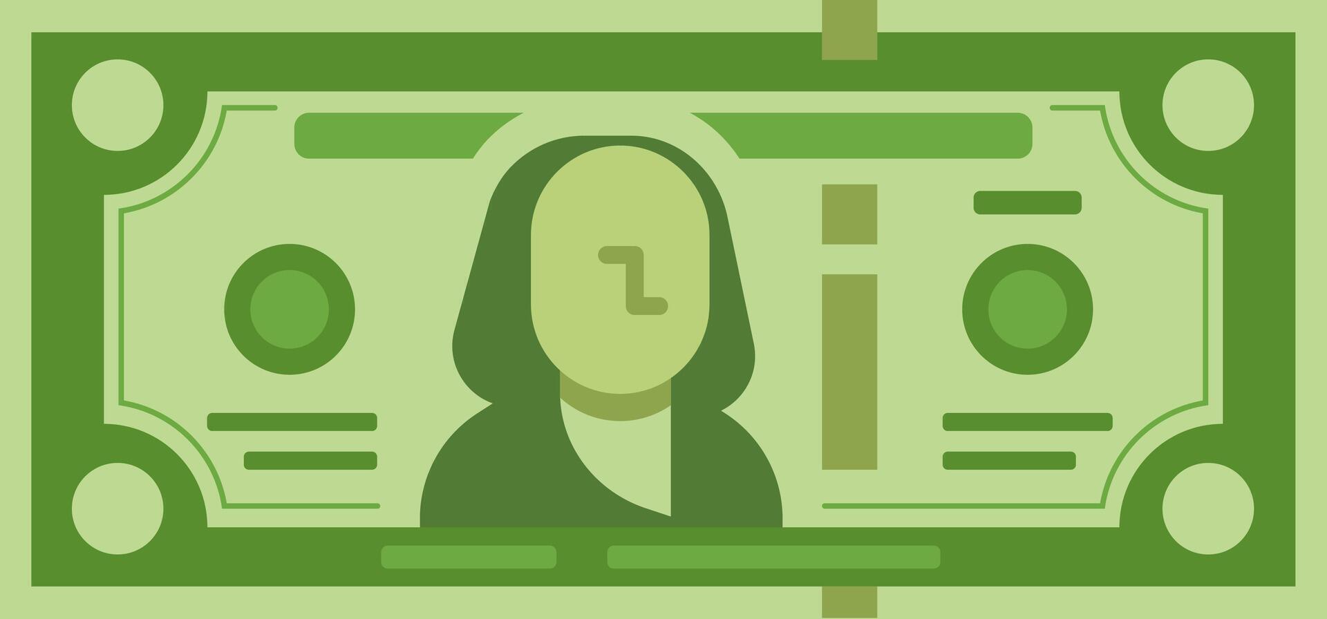 Stylized green banknote depicting simplified portrait and geometric patterns, symbolizing american finances, wealth, and economic concepts vector