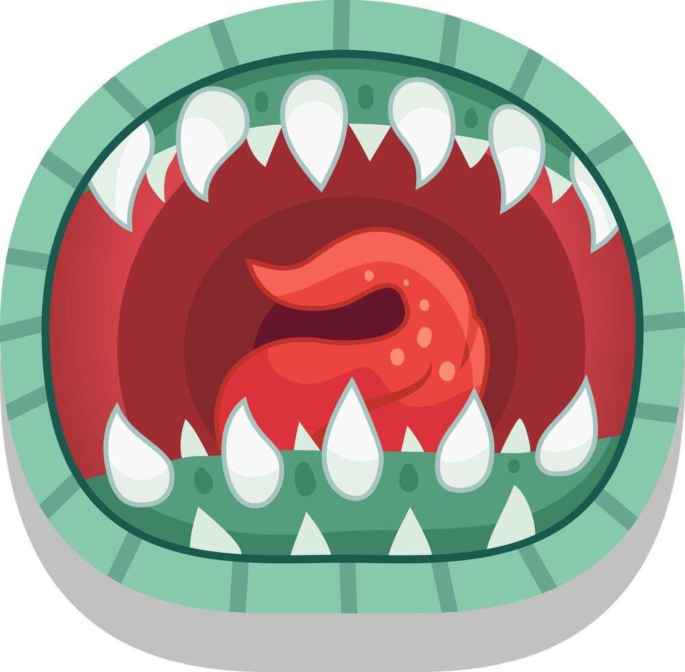 Scary green monster with sharp teeth and a menacing tongue roars in a threatening manner, perfect for halloween or fantasy designs vector