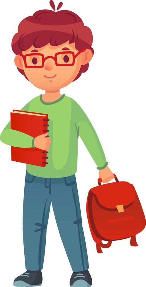 Cheerful student wearing glasses holds a notebook and backpack, embodying the spirit of learning and academic pursuit vector