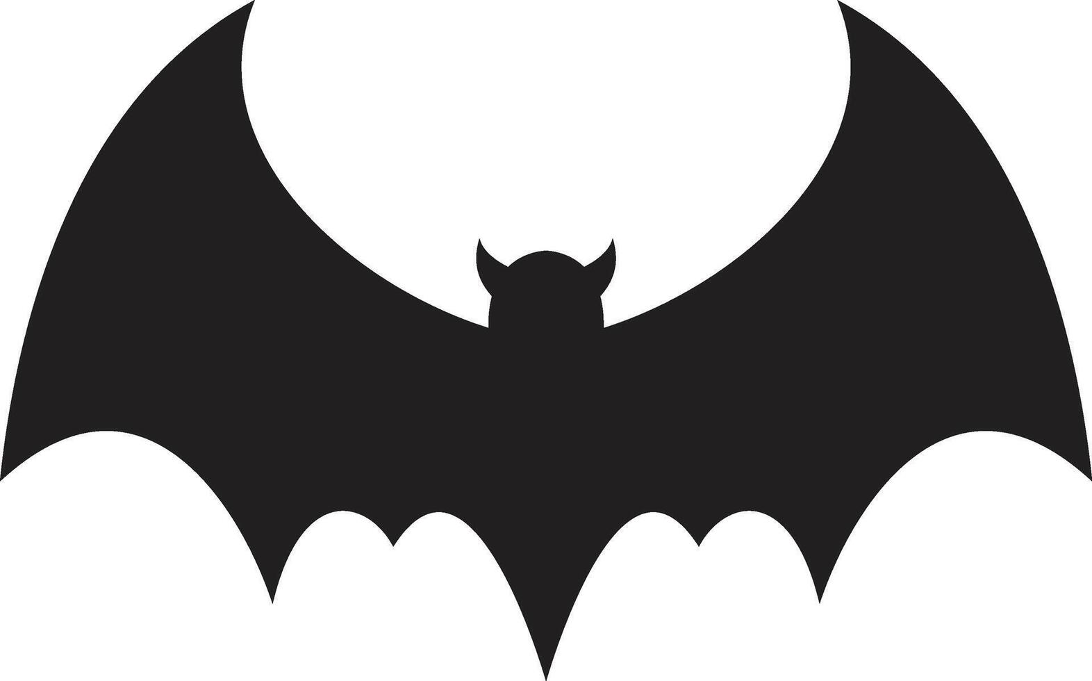 Simple black silhouette of a bat with open wings and horns flying on a white background, ideal for halloween projects or any design needing a touch of spooky charm vector