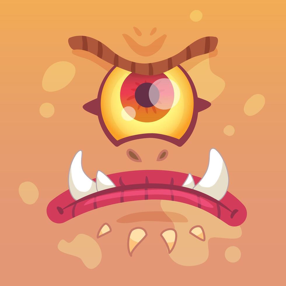 Cartoon illustration of a one eyed monster face with angry expression, showing sharp teeth and big red eye, ideal for halloween or fantasy projects vector