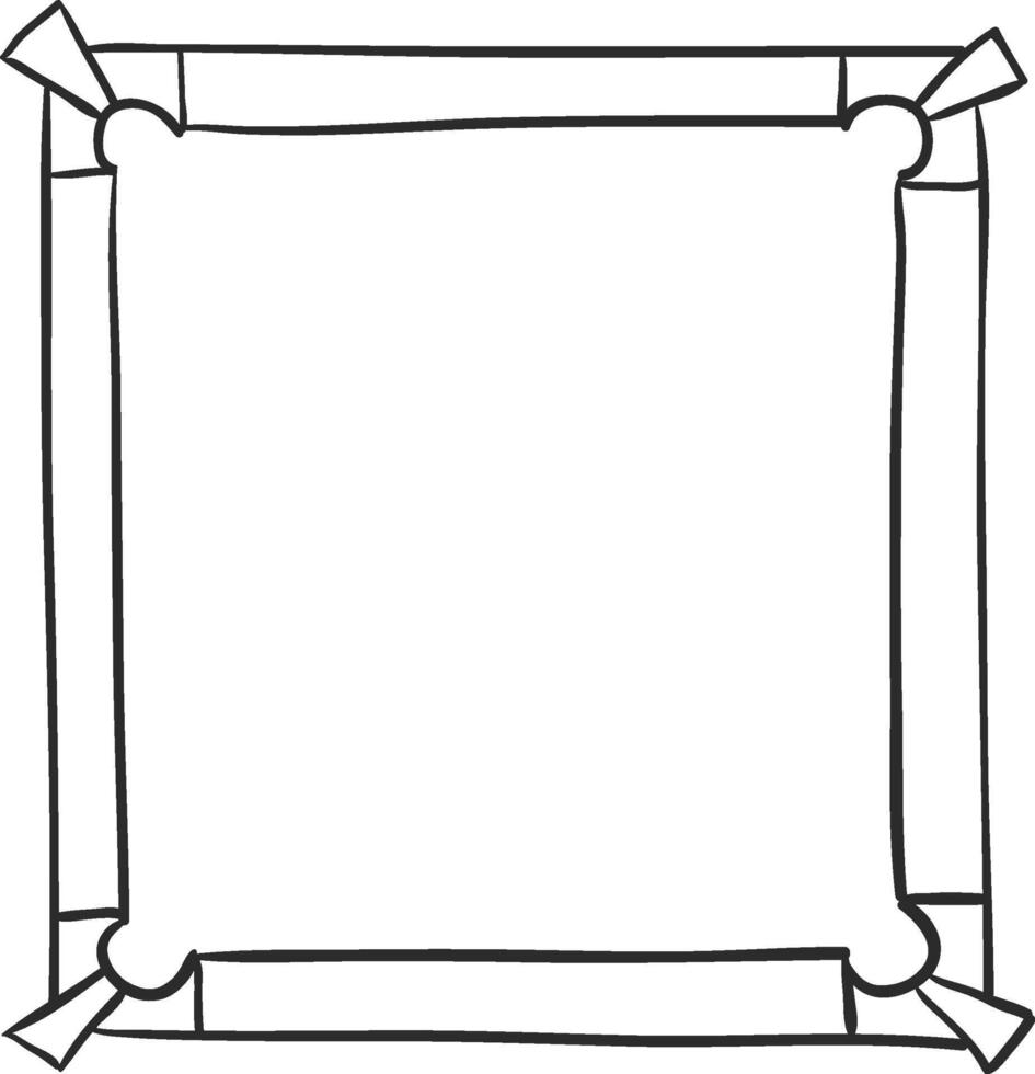 Simple, hand drawn black outline creates a square border with folded corners, giving the impression of a frame or edge, suitable for various design applications vector