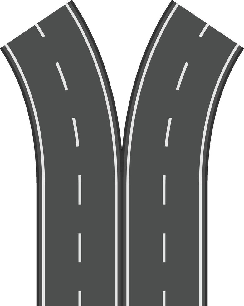 Two gray asphalt roads with white dashed lines are diverging, creating a visual representation of decision making, options, and the concept of choosing between different life paths or opportunities vector