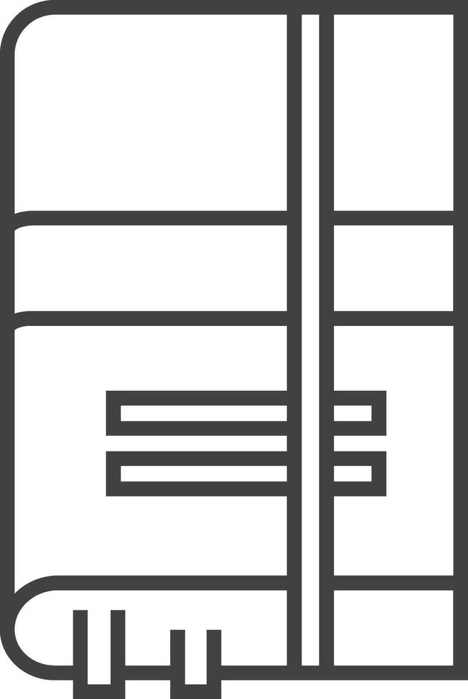 Simple line icon representing a closed book with a bookmark ribbon, showing lines of text, ideal for educational or literary concepts vector
