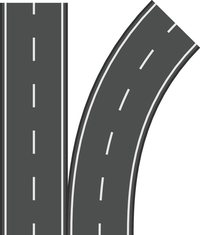 Straight and curved asphalt roads with white dashed lines represent different directions, symbolizing choices, journeys, and paths in life or business vector