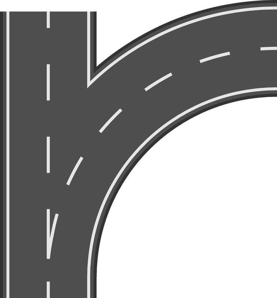 Winding road turning with clearly marked lane lines on a smooth asphalt surface, creating a sense of direction and movement vector